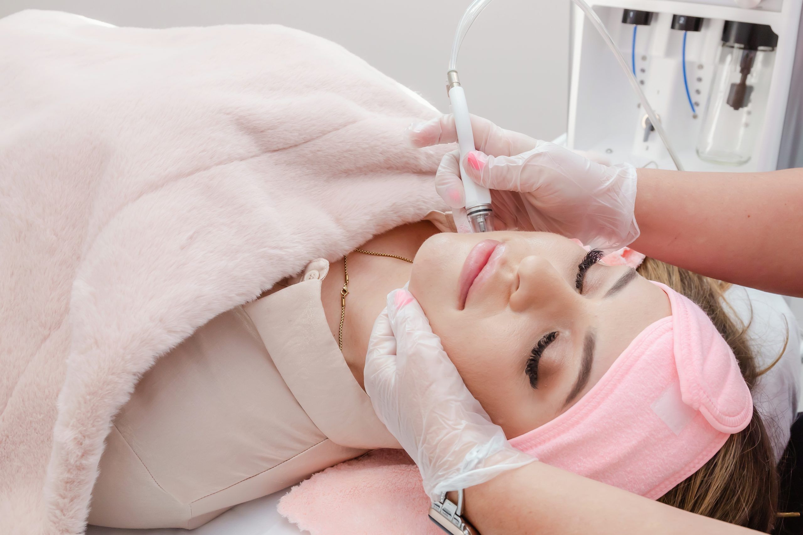 Relaxing facial treatment at a medical spa.